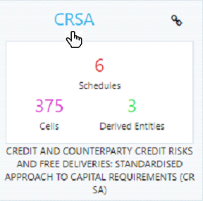 This illustration shows the report information such as Schedules, Cells and Derived Entities.