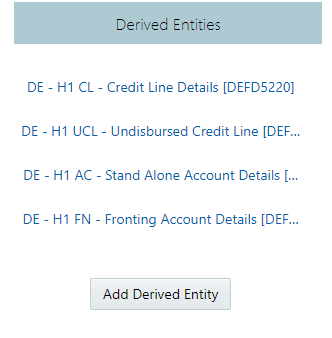 This illustration shows the available Derived Entities that are present in the current infodom.