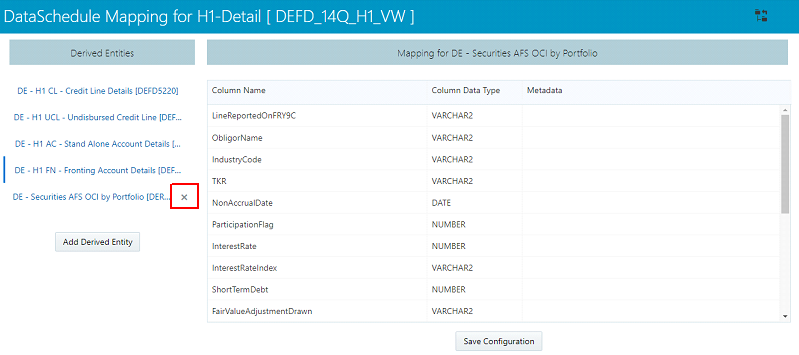 This illustration shows the Mapping Window with New Derived Entity where you can view the newly added derived entity.