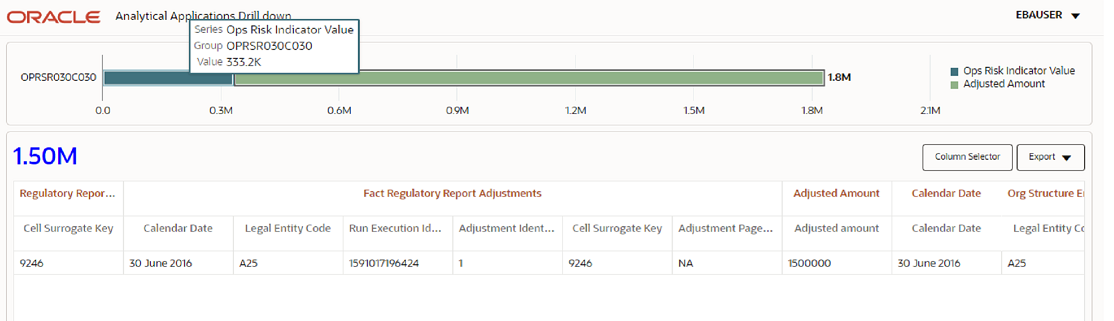 This illustration shows the Drill down for Total Value page, for the identified cell and the line item where the adjustment must be implemented in AgileREPORTER.