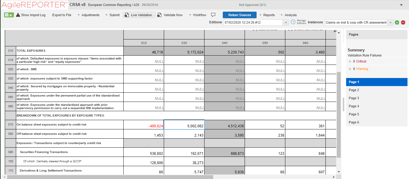 This illustration shows the Adjustment Feature for Page Instance Value page, navigated to the drill down of the adjusted amount for the page instance in AgileREPORTER.