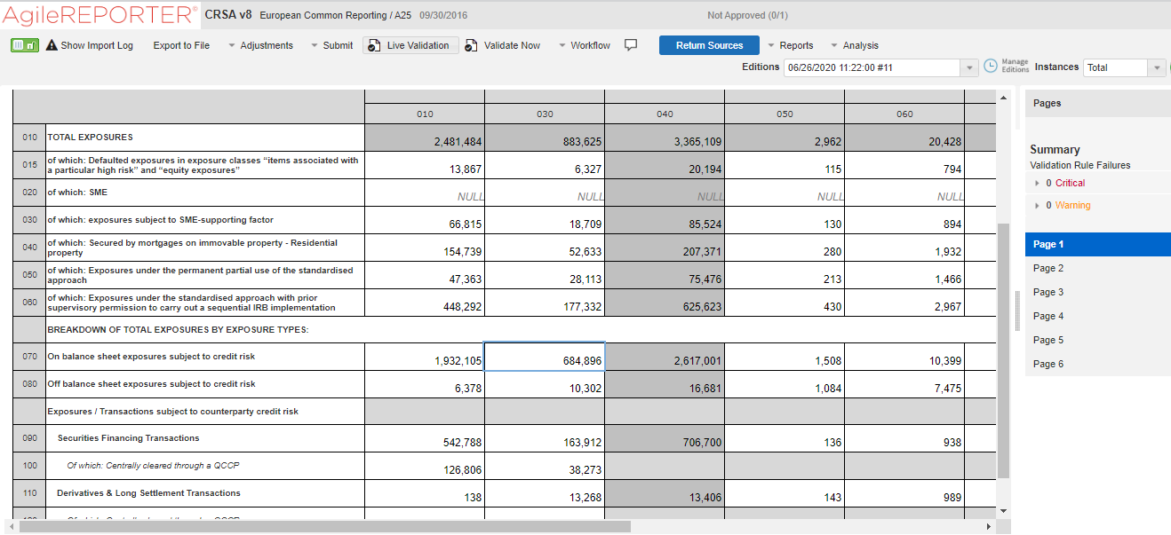 This illustration shows the Adjustment Feature for Total Page Instance page, displaying the adjustment feature for total page instance in AgileREPORTER.