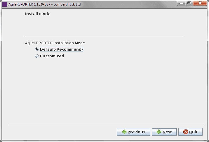 This illustration shows the Agile REPORTER installation mode selection details.