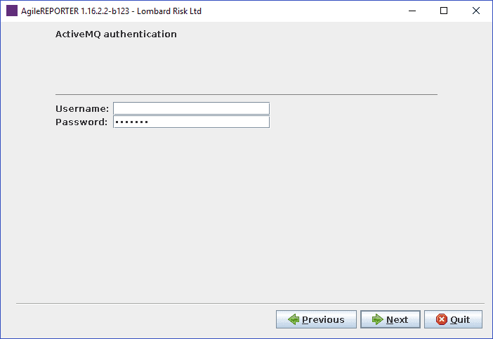 This illustration shows the ActiveMQ authentication, enter the Username and the password.