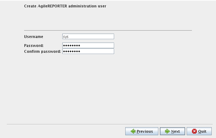 This illustration shows the creation of AgileREPORTER Administration User.