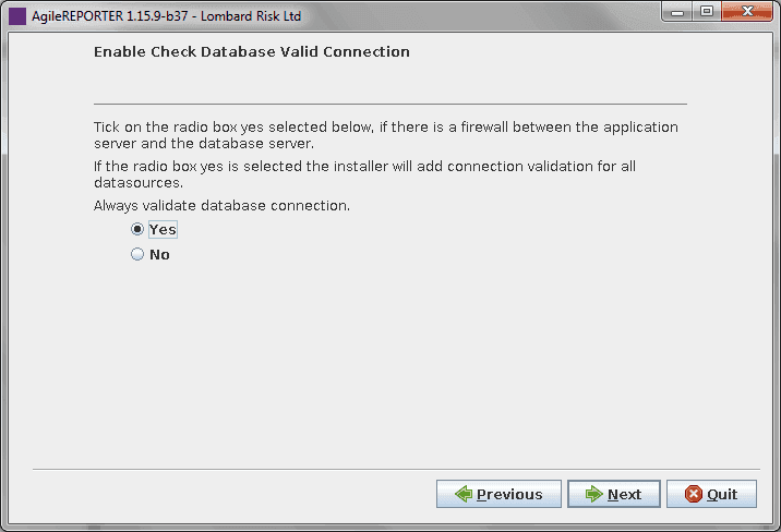 This illustration shows the validate database connection selection.
