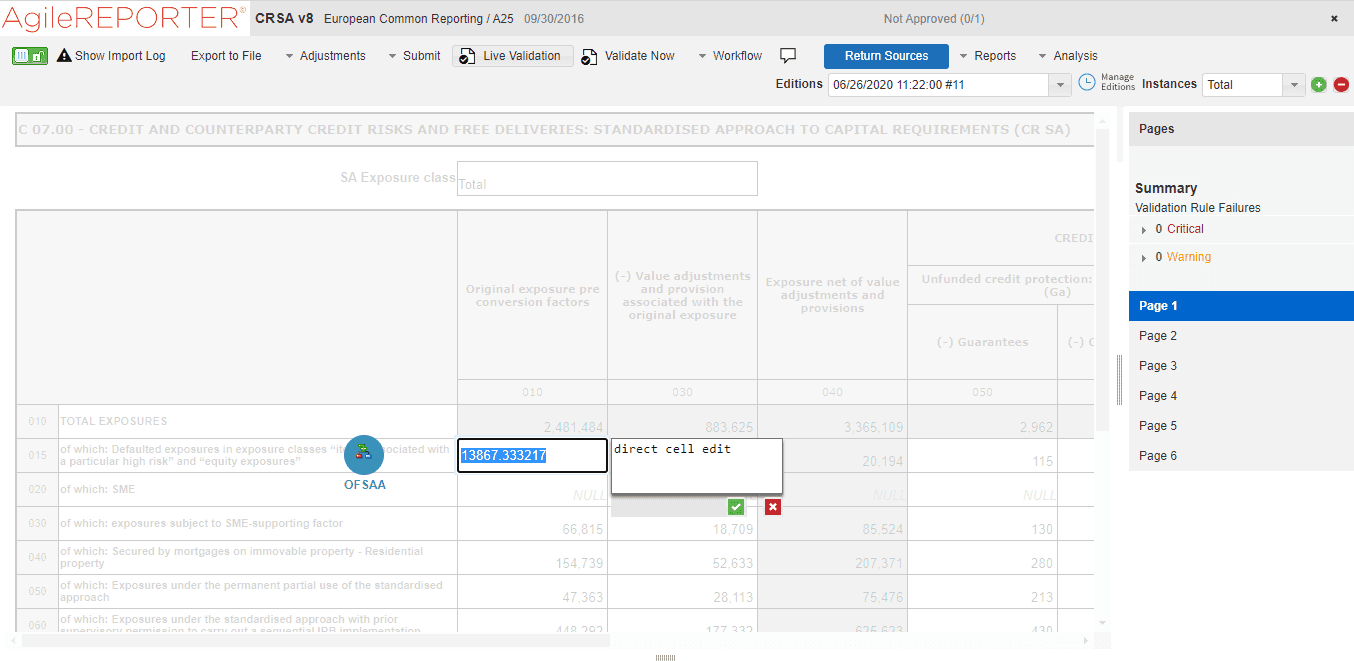 This illustration shows the drill down to a cell using OFSAA icon in the application.