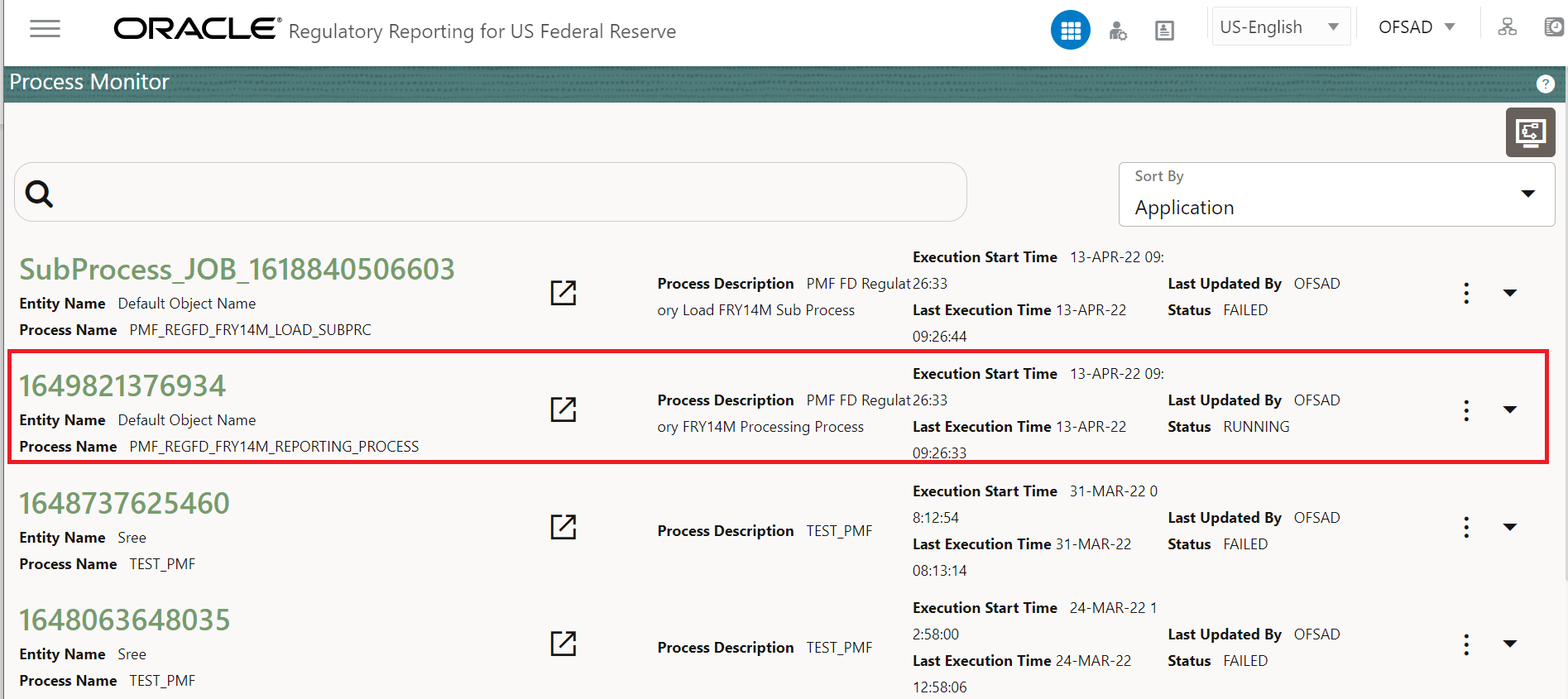 This illustration shows the list of processes available to verify the run execution status of the run pipeline.