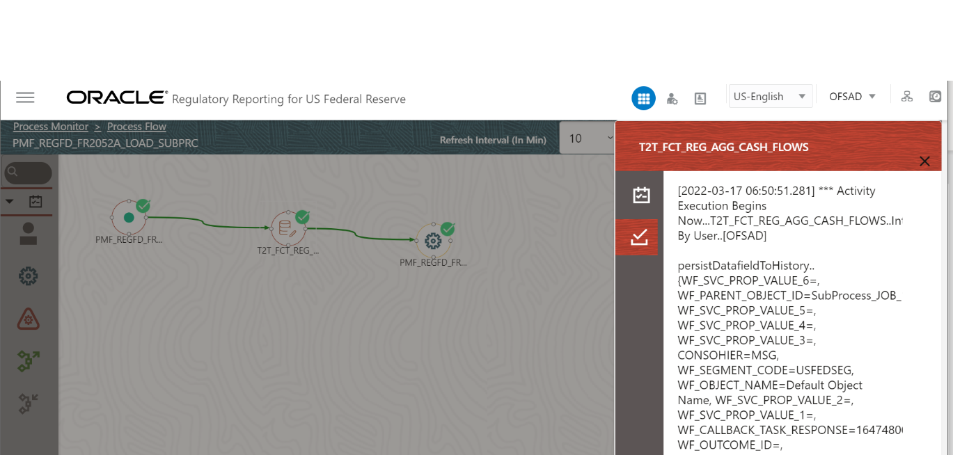 This illustration shows the log details of the run execution in the process flow diagram.