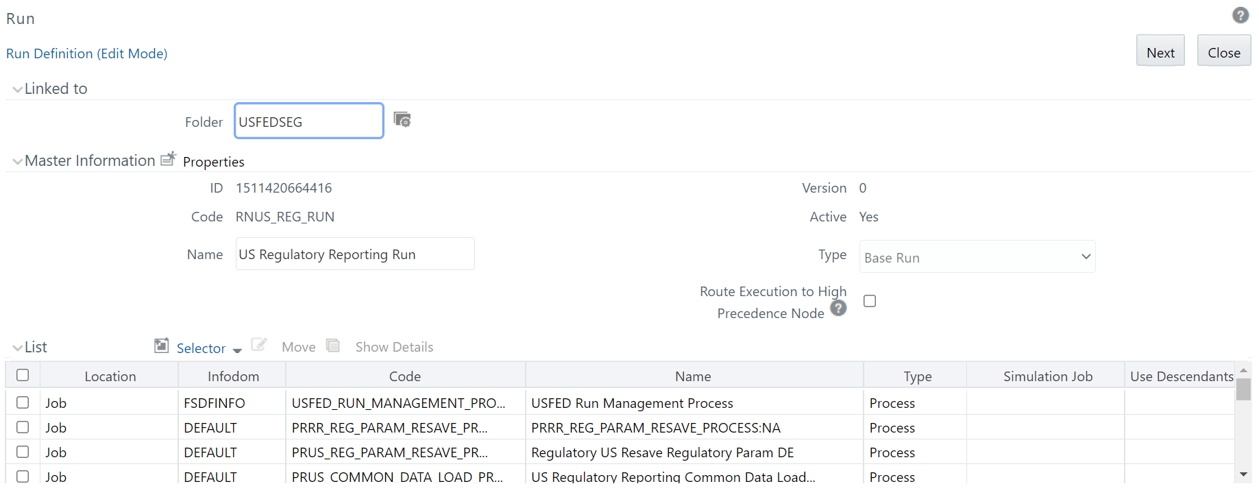 This illustration shows the run definition page updated with the process.