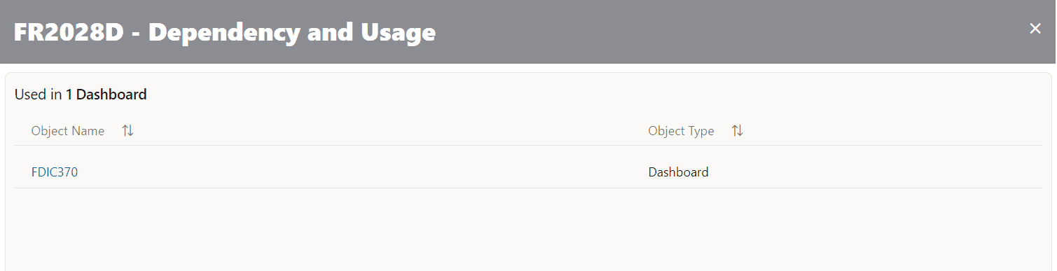 This illustration shows the Reporting Metadata schedule details such as Object Name and Object Type.