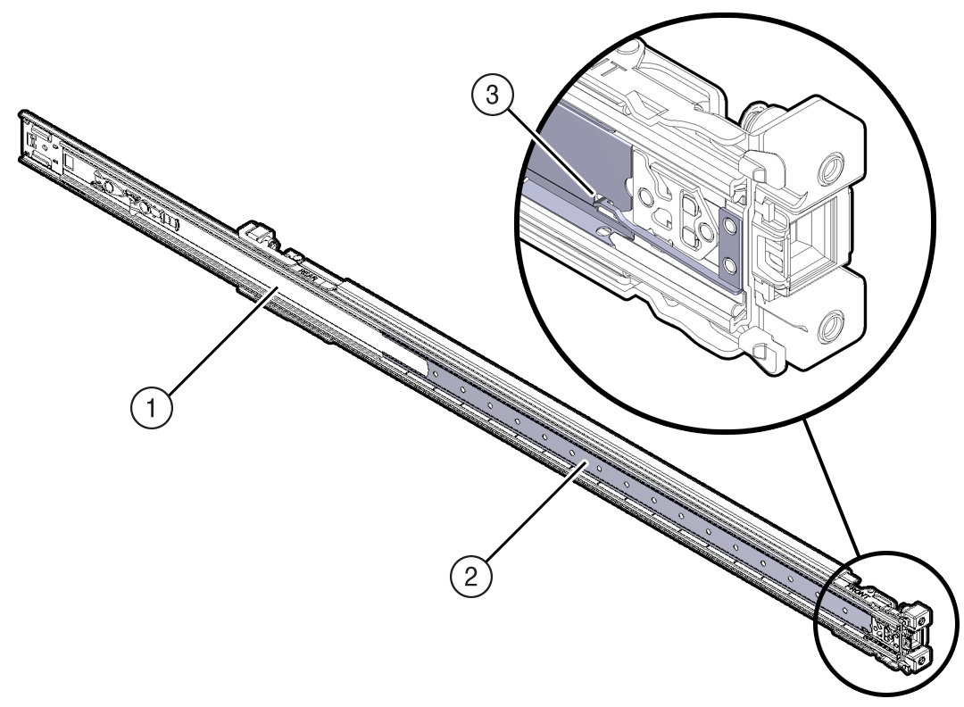 image:Figure showing the slide-rail being oriented with the                                 ball-bearing track locked into place.