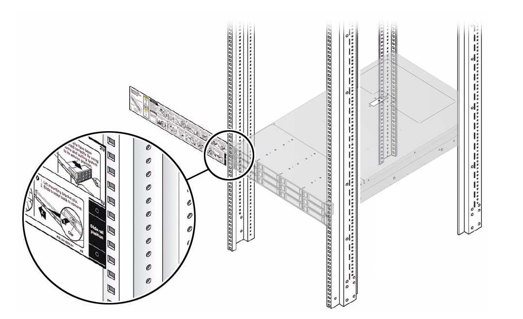 image:Figure showing the Rackmounting Template being used to mark                                 rackmount location.
