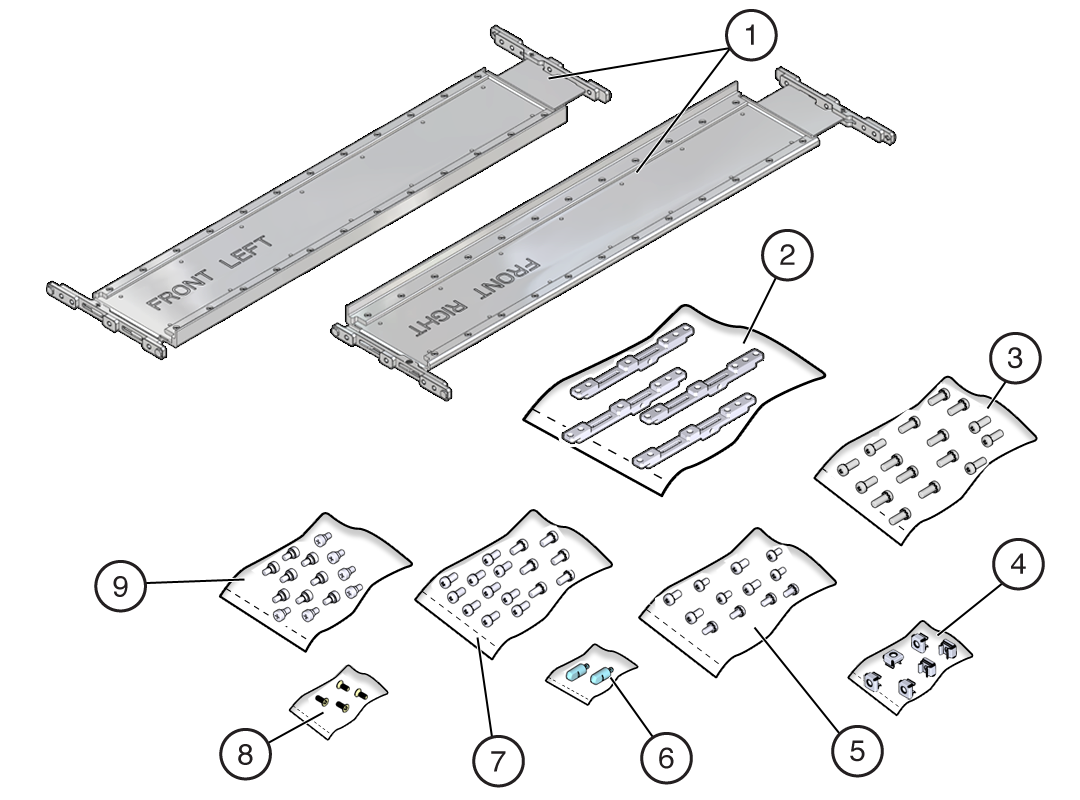 image:ラックマウントキットのコンポーネントを示す図。