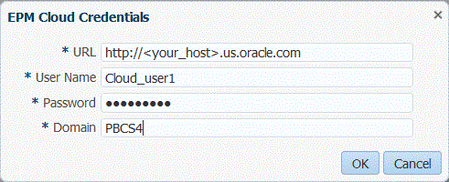 Image shows EPM Cloud Credentials screen