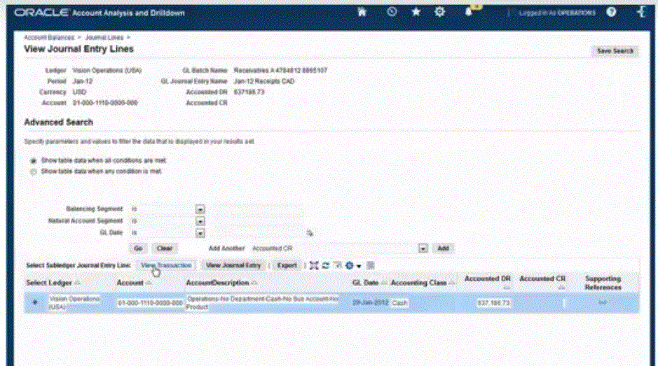 Image shows additional information associated with the balance.