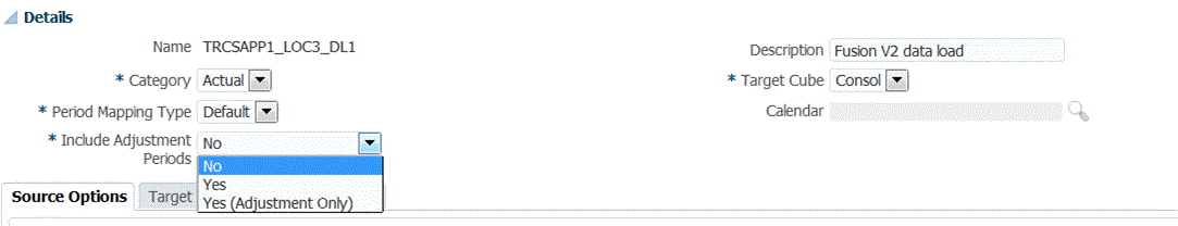 Image shows Data Load Rule with "Include Adjustment Periods" options