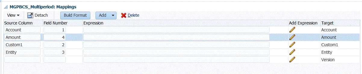 Image shows mapping section of Import Format screen.