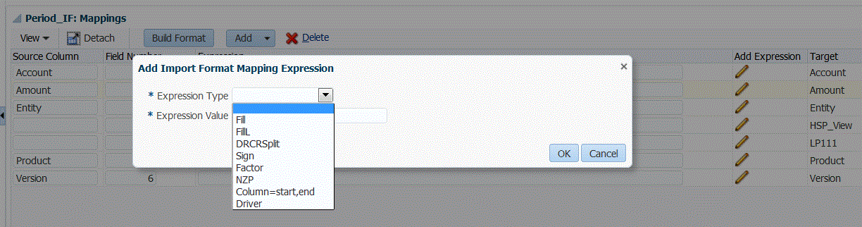 Image shows Add Import Format Mapping Expression.