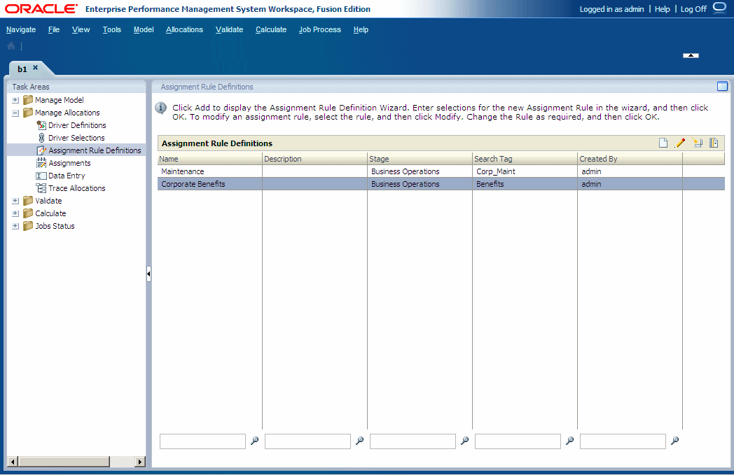 Use the Assignment Rule Definition screen to create, manage and view assignment rules.