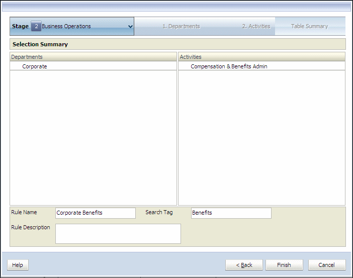 Assignment Rule Summary screen is used to review the selections for the rule, and to enter a name for the rule.