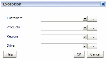 The Driver Exception dialog box enables you to select the specific intersection and driver for the exception.