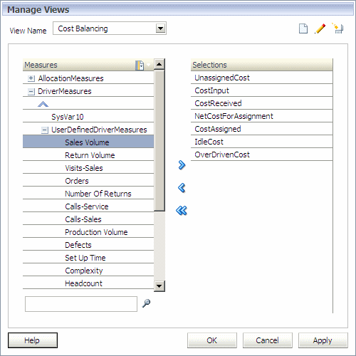Use the Manage Views window to create, modify or delete different edit views.