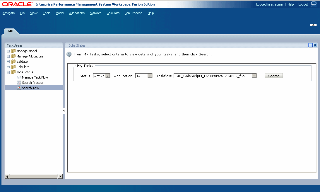 The My Tasks screen enables you to select one of the taskflows to view.