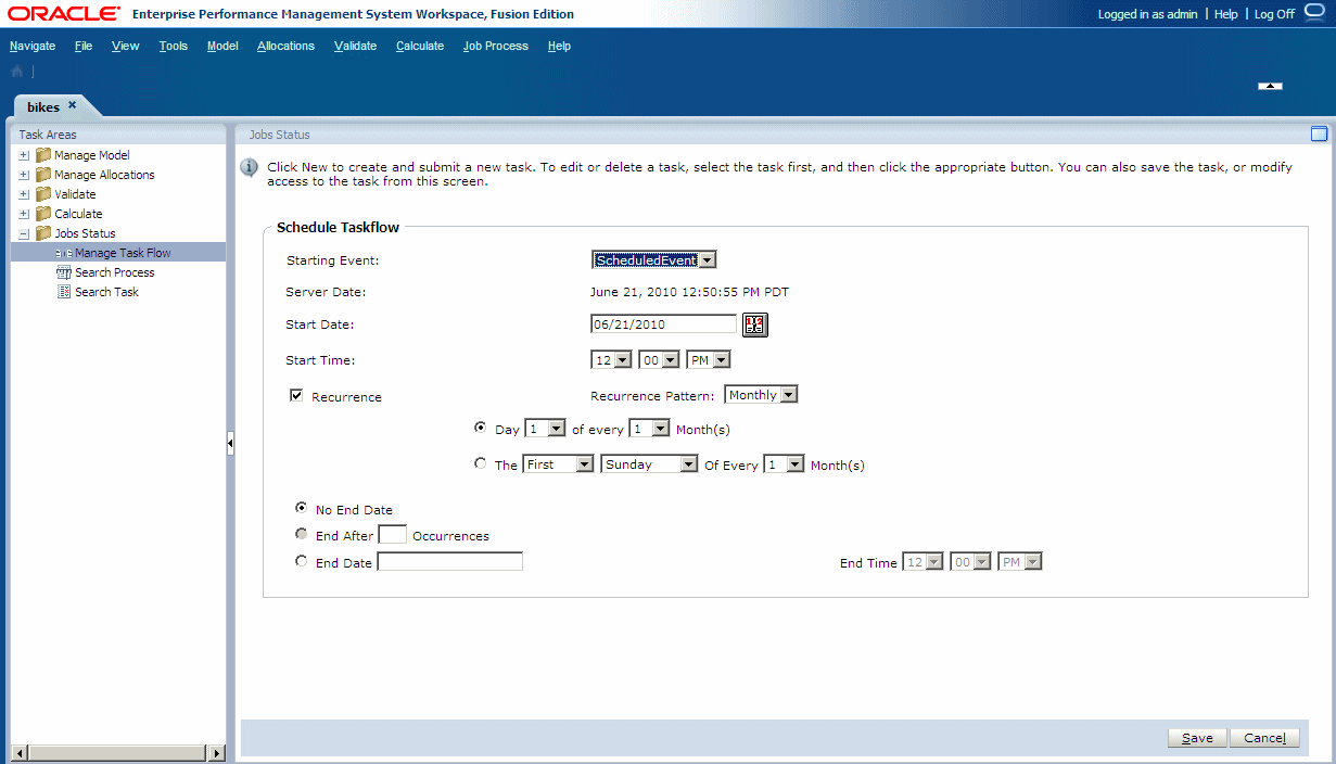 Use the Schedule Taskflow window to select a time and date to run the taskflow.