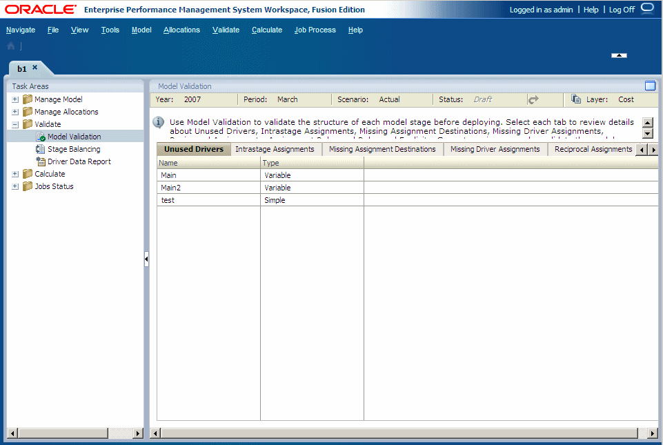 Use the Model Validation window to validate the structure of each model stage before deploying the application.