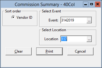 This figure displays the Commission Summary 40 Column Report window