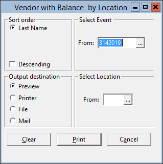 This figure displays the Vendor with Balance by Location window