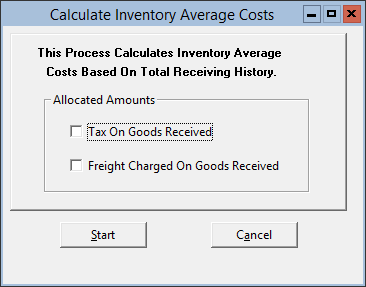 This figure displays the Calculate Inventory Average Costs window.