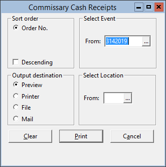 This figure displays the Commissary Cash Receipts window