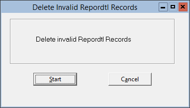 This figure displays the Delete Invalid Reportdtl Records window