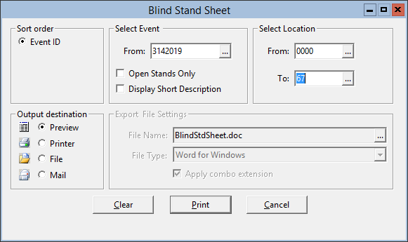 This figure displays the Blind Stand Sheet window.