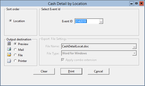 This figure displays the Cash Detail by Location window