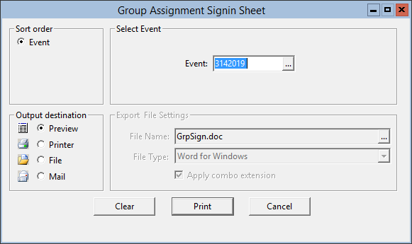 This figure displays the Group Assignment Signin Sheet window.