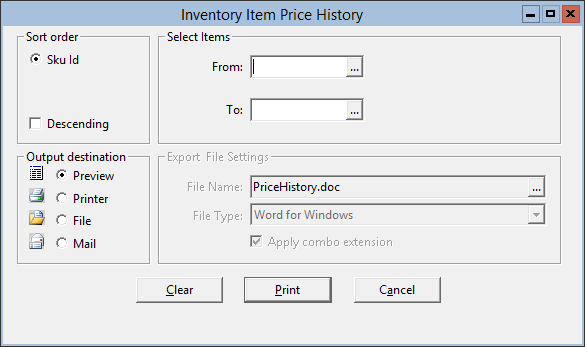 This figure displays the Inventory Item Price History window.