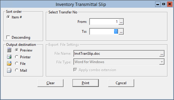 This figure displays the Inventory Transmittal Slip window.