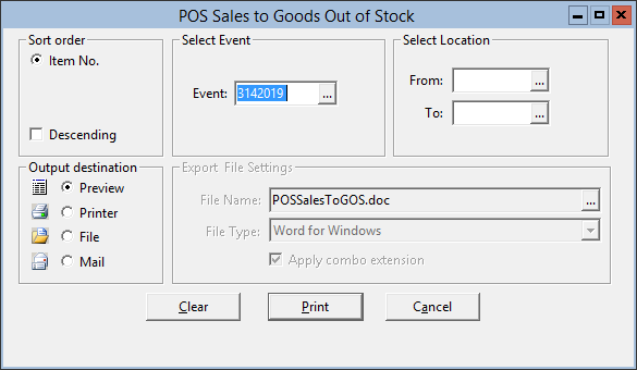 This figure displays the POS Sales to Goods Out of Stock window.