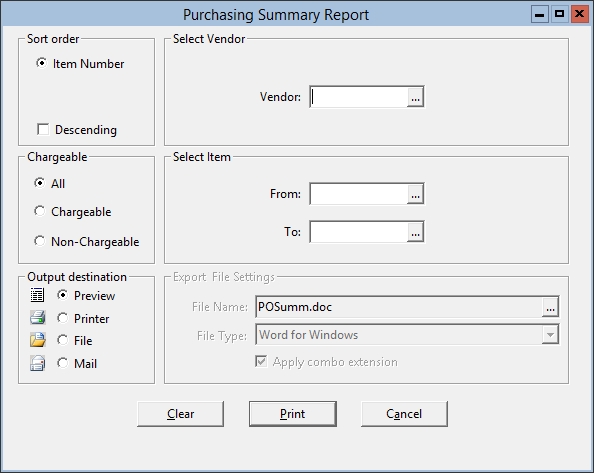 This figure displays the Purchasing Summary Report