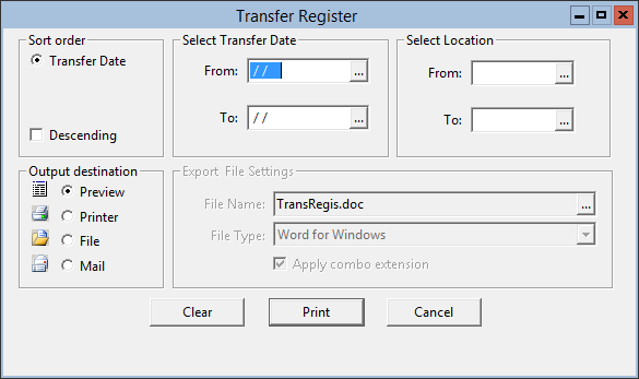 This figure displays the Transfer Register window.