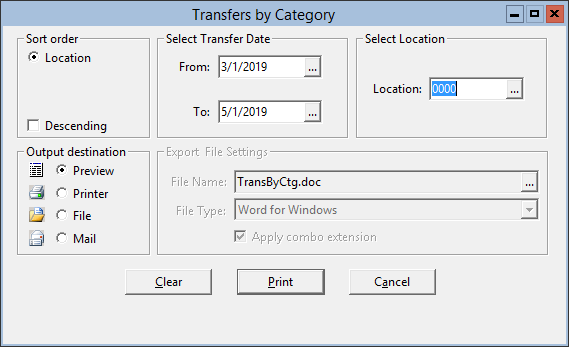 This figure displays the Transfers by Category window.