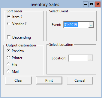 This figure displays the Inventory Sales window