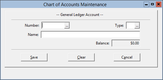 This figure displays the Chart of Accounts Maintenance window.