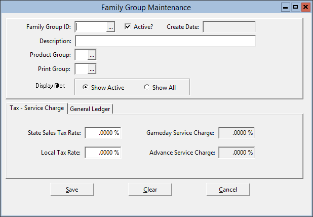 This figure displays the Family Group Maintenance window.