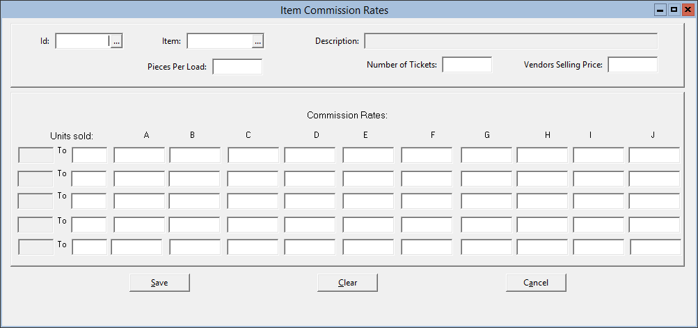 This figure displays the Item Commission Rates window and table
