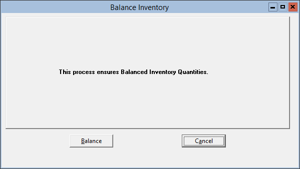 This figure displays the Balance Inventory window