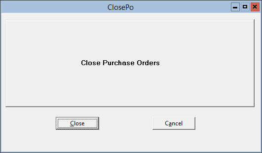 This figure displays the ClosePO window